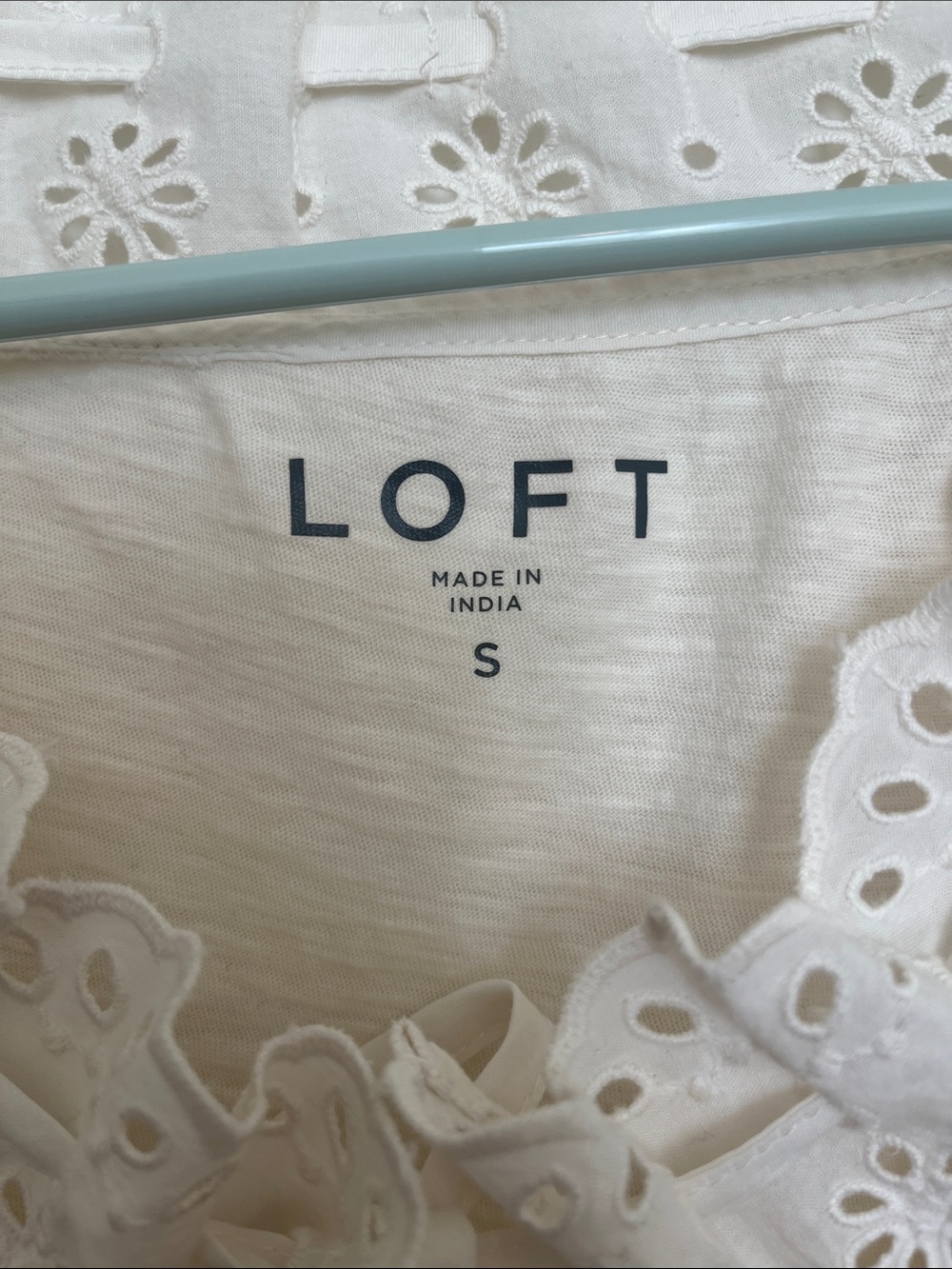 Loft Eyelet Ruffle Tie Neck Button Top - Picture 7 of 11